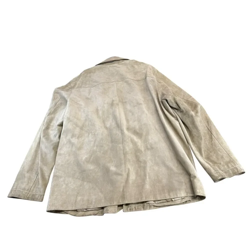 Banana Republic Men’s Suede Shirt Jacket Beige Olive Green Size L Button Up